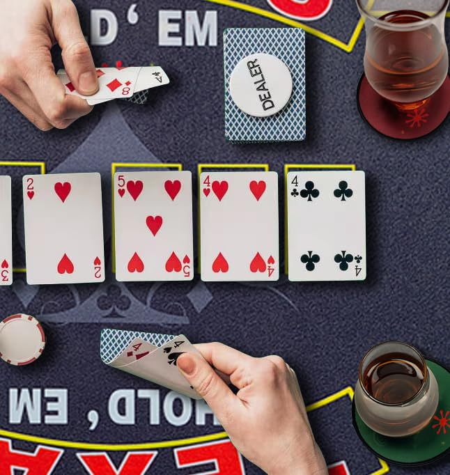 2-in-1 Casino Night Poker Mat, 36"x72" Double-Sided Texas Hold'em & Blackjack Felt Table Cover, Non-Slip Steel Clamps Included, Perfect for Game Night, Home & Casino Parties - color: Grey