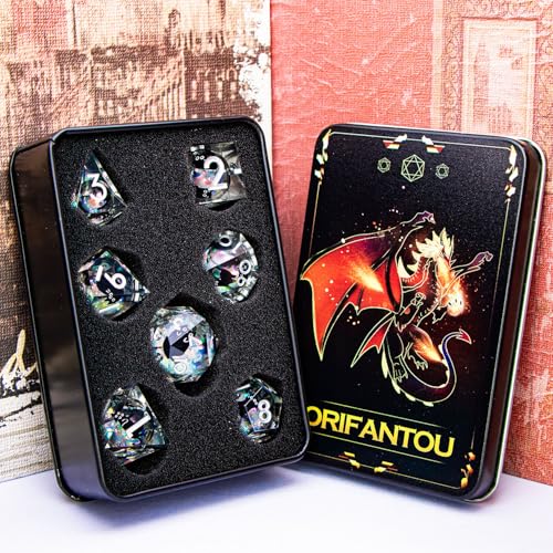 DND Cat Dice Set Colorful White Sharp Edge Dice with Box, RPG D and D Dice Dungeons Dragons Role Playing Game Polyhedral Resin Dice Set D20 D12 D10 D8 D6 D4 - color: Colorful White Silver