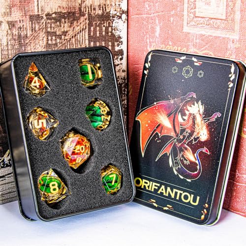 Magic Golden Ring DND Dice Set Sharp Edge Red Gaze Eye Resin Dice with Box, for use with RPG D&D Tabletop Games Lord D and D Polyhedral Dice Set - color: Ring -Eye-golden Numbers