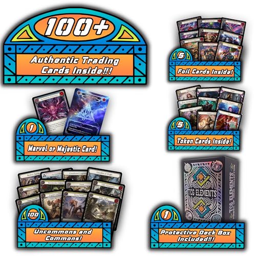 Flesh and Blood TCG Bundle, 100 Uncommon/Common Cards, 5 Foils, 5 Tokens, One Marvel or Majestic Card +TCG Elements Deck Box