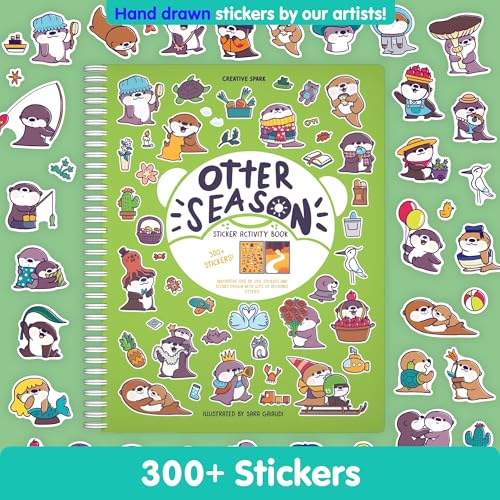 Otter Season 300+ Sticker Book for Kids by Cupkin - Arts & Crafts Activity Book, Stickers, 8 Scenes & Coloring Pages - Road Trip Essentials, Travel Essentials for Ages 2-8 - Spiral Bound - color: Animal