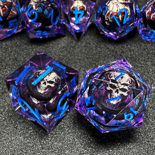 HAOMEJA Skull D&D Monster Resin Dice Set DND Skeleton 7 PCS Sharp Edges Dice with Gift Bag Apply to Dungeons and Dragons Role Playing Game Gift (Skull B & Purple) - color: B Skull B & Purple