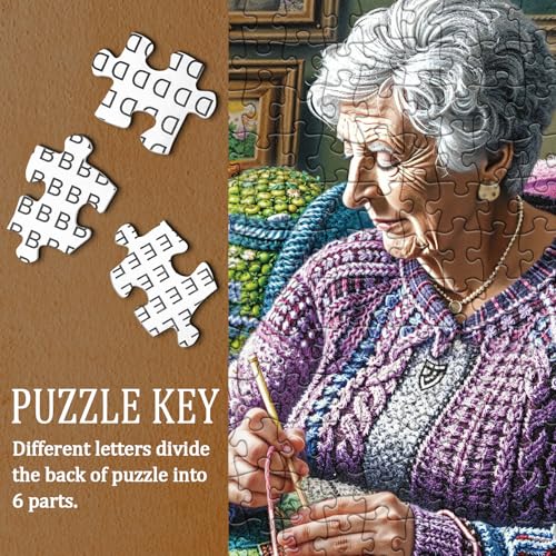 Grandma Knitting Puzzle for Adults 1000 Pieces, Cute Cat Jigsaw Puzzle, Cozy Colorful Art Puzzle