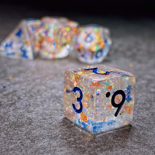 Sage’s Portal Cantrips DND Dice Set - Round Edge Resin 7-PC Polyhedral DND Dice Set for Dungeons and Dragons D&D RPG Tabletop TTRPG (Glitter Copper) - color: Glitter Copper