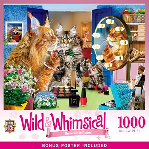 MasterPieces - 1000 Piece Jigsaw Puzzle, The Powder Room, Funny Animals, Activity for Adults, Family, Kids, Matte Finish, 19.25" x 26.75" - style: The Powder Room