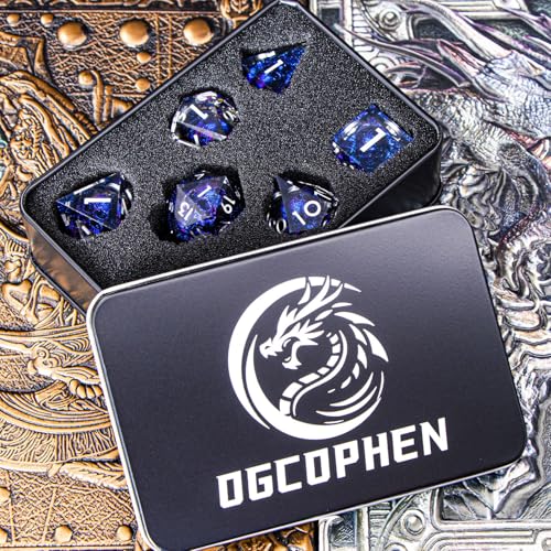 DND Skull Dice Set 7PCS Necromancer Polyhedral Dice for Dungeons Dragons RPG Role Playing Game, Resin Sharp Edged D and D Dice with Gift Box D6 D8 D10 D12 D20 (Blue-Violet) - color: Blue Purple&silver