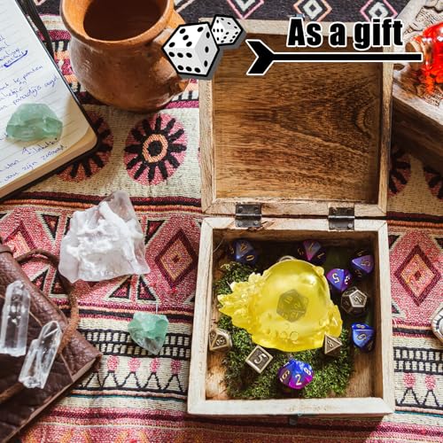 Deekin Translucent Cube Dice Storage with 7 Polyhedral Dice Set, Resin Cube Holder for TTRPG Tabletop Role Playing Game Fantasy Tabletop Gaming(Yellow) - color: Yellow