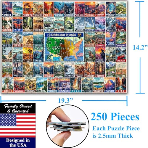 Think2Master Vintage USA National Park 250 Pieces Jigsaw Puzzle. Great for Adults and Seniors. 14.2” X 19.3” - style: National Parks