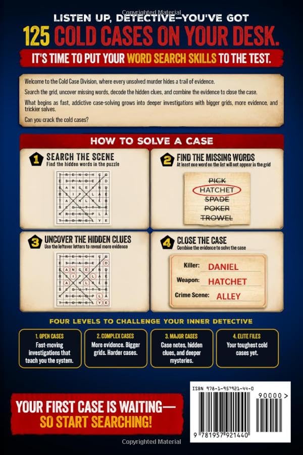 Murder Files – Cold Case Division: A Murder Mystery Word Search for Adults and Seniors – Find the Killer, Uncover the Weapon, and Solve the Crime in 125 Deadly Cases