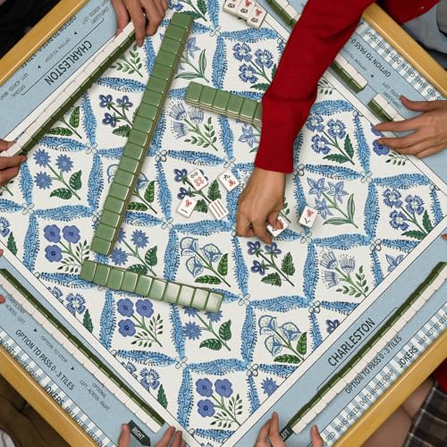 Tegeme Chinoiserie Mahjong Mat 31.5x31.5 Inch Blue Flower Mahjong Mat | Anti Slip Noise Reduction Multi Purpose Game Table Cover Non-Slip Noise Reduction Gaming Rug for Mah Jong Card Board Tile - size: 31.5" X 31.5", style: Blue Flower