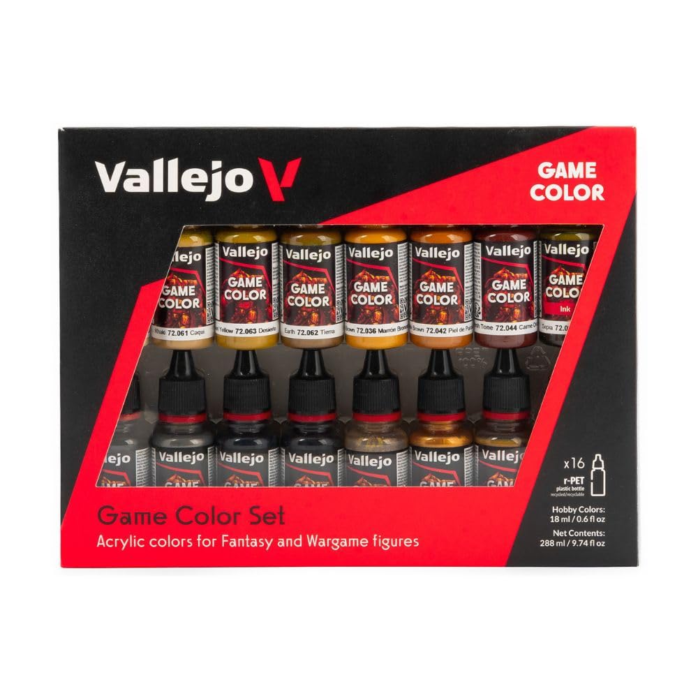 Vallejo - 게임 컬러 가죽 및 금속 세트 | 판타지 및 워게임 피규어용 세트 | 16병 x 18ml (0.60액량 온스) - style: 가죽 및 금속 세트