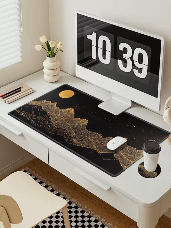 Large Mouse Pad Gaming Desk Pad Black and Gold Mountain Mousepad XXL Desk Mat 31.5''X15.75'' Extended Mouse Mat of Girl Desktop Work Computer - color: Gold Mountain, size: 31.5''x15.75''