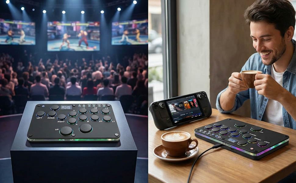 XIAO SHI MIN STORY Leverless Controller Fight Sticks 12Keys All-Button Arcade Fightstick Supports Turbo & Hot Swap RGB for PC/PS4/PS3/Switch