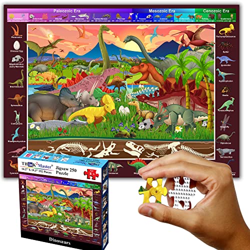 Think2Master Colorful Dinosaurs 250 Pieces Jigsaw Puzzle Puzzle. Great Gift. Size: 14.2” X 19.3”” - style: Dinosaurs