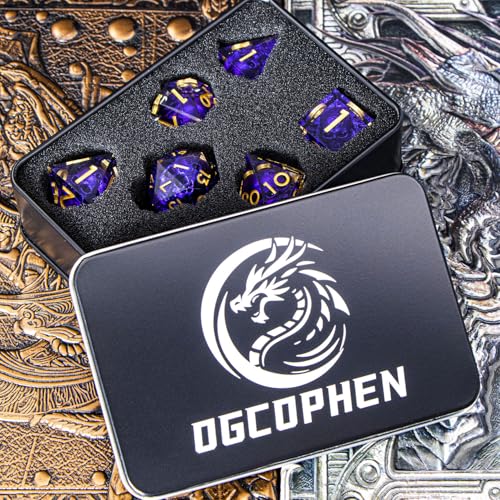 DND Skull Dice Set 7PCS Necromancer Polyhedral Dice for Dungeons Dragons RPG Role Playing Game, Resin Sharp Edged D and D Dice with Gift Box D6 D8 D10 D12 D20 (Purple) - color: Purple&gold