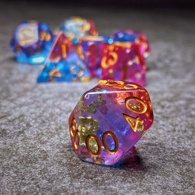 Sage’s Portal Cantrips DND Dice Set - Round Edge Resin 7-PC Polyhedral DND Dice Set for Dungeons and Dragons D&D RPG Tabletop TTRPG (Pink/Blue Glitter) - color: Pink/Blue Glitter