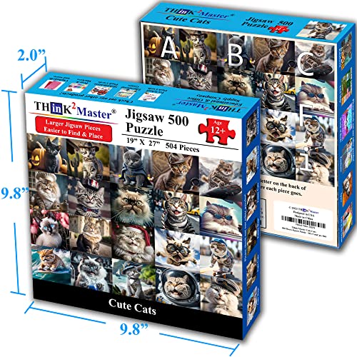 Think2Master Cute Cats 500 Pieces Jigsaw Puzzle Featuring Large Pieces & heartwarming Kittens. for Adults, Seniors & Families. Great Gift 13+ Size: 26.8” x 18.9” - style: Cute Cats