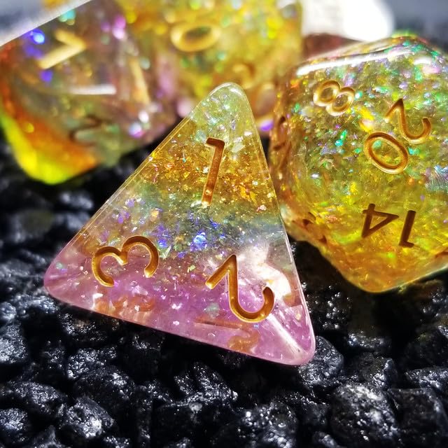 Sage’s Portal Cantrips DND Dice Set - Round Edge Resin 7-PC Polyhedral DND Dice Set for Dungeons and Dragons D&D RPG Tabletop TTRPG (Prismatic Spray) - color: Prismatic Spray