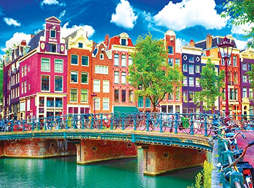 RoseArt - Kodak Premium - Colorful Waterfront Buildings, Amsterdam - 1000 Piece Jigsaw Puzzle for Adults - style: Colorful Waterfront Buildings, Amsterdam