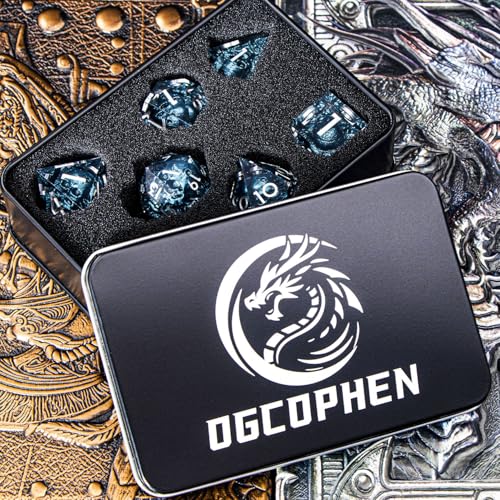 DND Skull Dice Set 7PCS Necromancer Polyhedral Dice for Dungeons Dragons RPG Role Playing Game, Resin Sharp Edged D and D Dice with Gift Box D6 D8 D10 D12 D20 (Navy Blue) - color: Navy Blue&silver