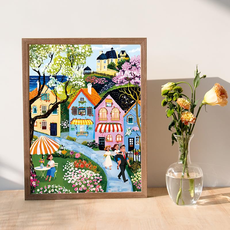 Puzzles for Adults 1000 Pieces,Village Stroll Jigsaw Puzzle with 1:1 HD Poster, Perfect Interlocking No Dust, Stress Relief Ideal Gift for Family Games - color: Village Stroll