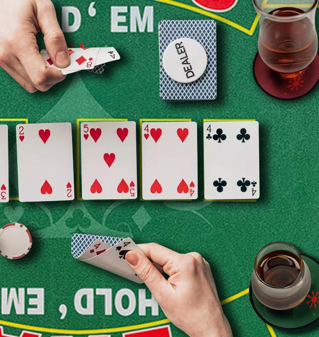 2-in-1 Casino Night Poker Mat, 36"x72" Double-Sided Texas Hold'em & Blackjack Felt Table Cover, Non-Slip Steel Clamps Included, Perfect for Game Night, Home & Casino Parties - color: Green