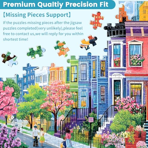 500 Pieces Puzzles for Adults, Spring Puzzle for Adults Elderly, Colorful Street Jigsaw Puzzle, Recycled Paper Puzzle 500 Pieces, Family Activity Game Nights Gifts 20.5x15 in - style: Modern