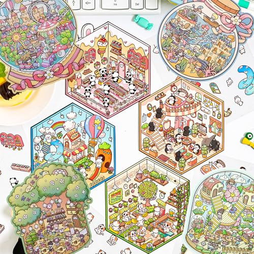 DIY 3D Sticker Scene,8 Sets Pack(500+),Reusable Sticker Book | Cute Sets for Free Combination, Cute Waterproof for Anywhere, Crafts Party Favors Birthday Gift - style: L 3-in-1 8P
