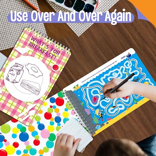 SpriteGru 2 Travel Game Pads, 61 Dry Erase Activities Games Reusable & Erasable Book, Fun Brain Challenge Games Interesting Educational Toy and Learning Tool for Road Trip Airplane Travel - style: Mazes & Fun Games