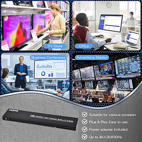 HDMI Splitter 1 in 12 Out, 4K@30Hz Powered Video Split Duplicator/Distributor Duplicate/Mirror Screen, 3D 4K for Watching Sports Matches, Exhibitions, TV Stores - size: HDMI 1x12