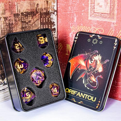Magic Golden Ring DND Dice Set Sharp Edge Red Resin Dice with Box, for use with RPG D&D Tabletop Games Lord D and D Polyhedral Dice Set - color: Ring - Purple-1