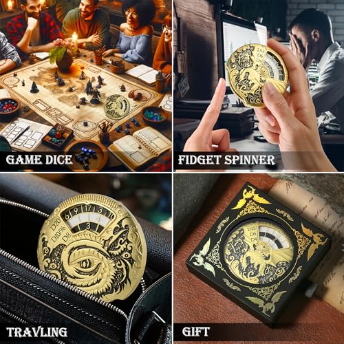 Dragon Roulette Spinner Dice DNDND 7-in-1 Fidget Spinner Metal DND Dice Set with Luxurious Gift Box for Dungeons and Dragon and Tabletop Game (Gold with Black) - color: Dragon Gold
