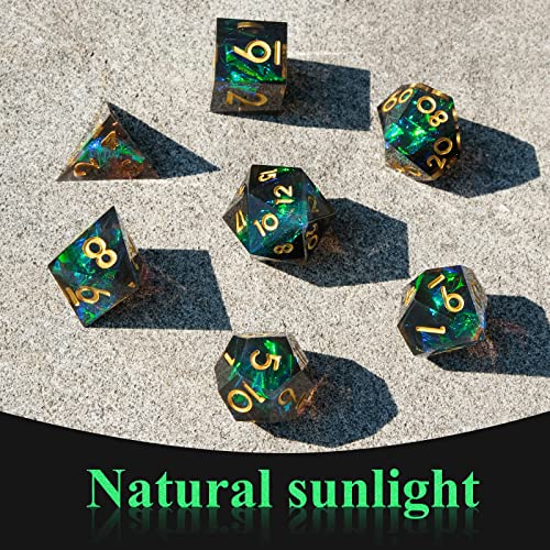 DND Dice Set Handmade 7 Accessories Sharp Edge Dice for Dungeons and Dragons TTRPG Games, Multi-Sided RPG Polyhedral Resin Sharp Edge Dice Roleplaying Games(Dark) - color: Dark