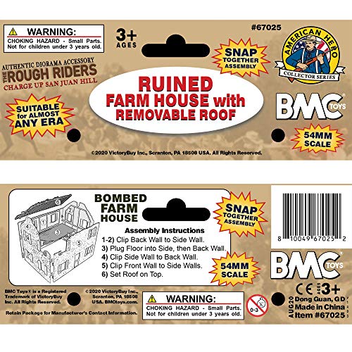 BMC WW2 Ruined Spanish Farm House - Plastic Army Men Playset Accessory - color: Off-white & Red