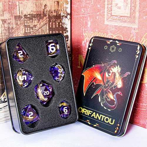 Magic Golden Ring DND Dice Set with Box, Purple Sharp Edge Handmade Lord D and D Polyhedral Dice for use with D&D Tabletop Games RPG, D20 D12 D10 D8 D6 D4 - color: Ring - Purple-2