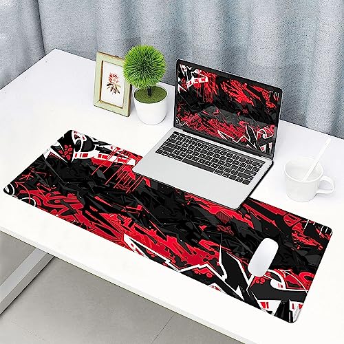 Mouse Pad Gaming, Large XXL Mouse Pads, Non-Slip Rubber Base Mousepad, Keyboard Mouse Mat Desk Pad with Stitched Edges, 31.5x11.8 inch Black Red - color: 07 Black Red