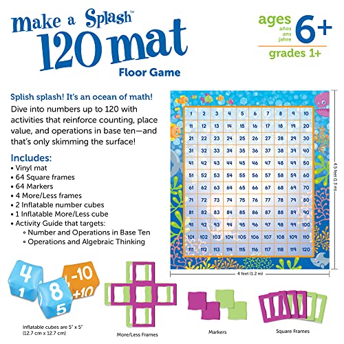 Learning Resources Make a Splash 120 Mat Floor Game - Math Manipulatives, Addition and Subtraction Board Games , Classroom Must Haves, Homeschool Supplies, Montessori Gifts for Boys and Girls