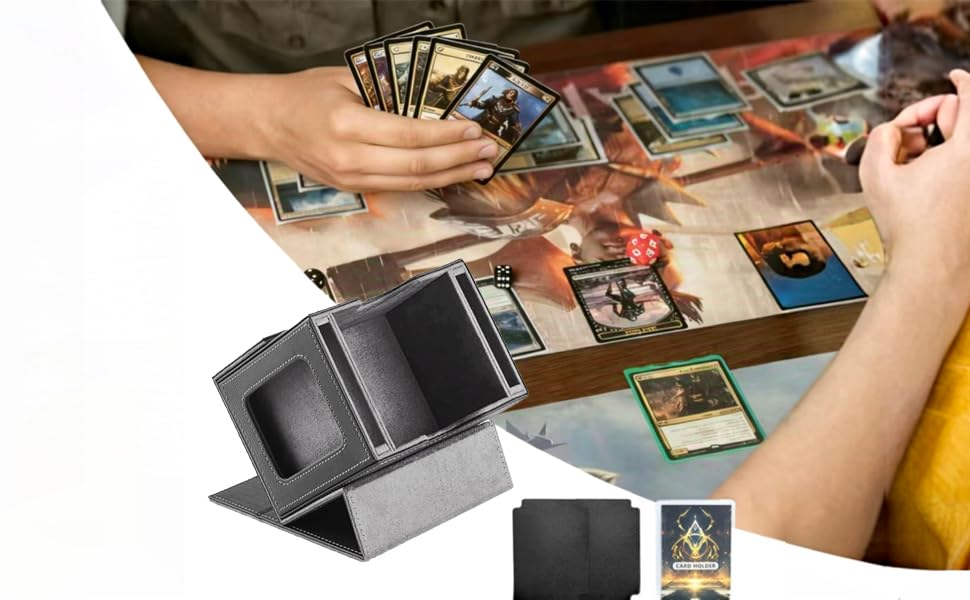 CMFYlive Card Deck Box for Commander Deck Box MTG Deck Box Fits 100 Double Sleeved Cards, Magic Commander TCG Card Storage Box with 2 Dividers,Drawstring Bag and 1 Toploader (Black/Grey) - color: Black/Grey