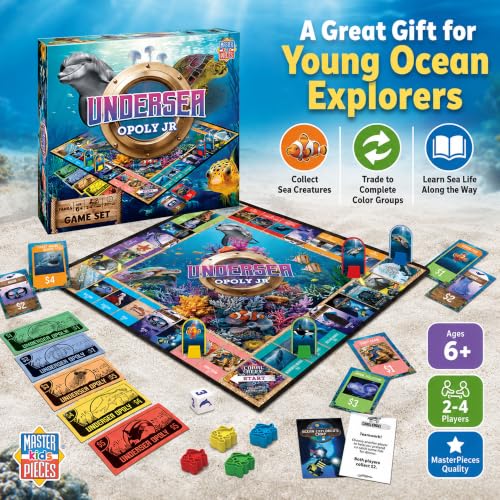 MasterPieces 어린이 및 가족 보드 게임 - Undersea Opoly Jr. - 어린이 및 가족을 위한 공식 라이선스 보드 게임 - style: 해저