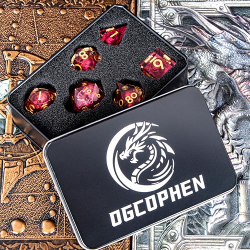 DND Skull Dice Set 7PCS Necromancer Polyhedral Dice for Dungeons Dragons RPG Role Playing Game, Resin Sharp Edged D and D Dice with Gift Box D6 D8 D10 D12 D20 (Red) - color: Red&gold