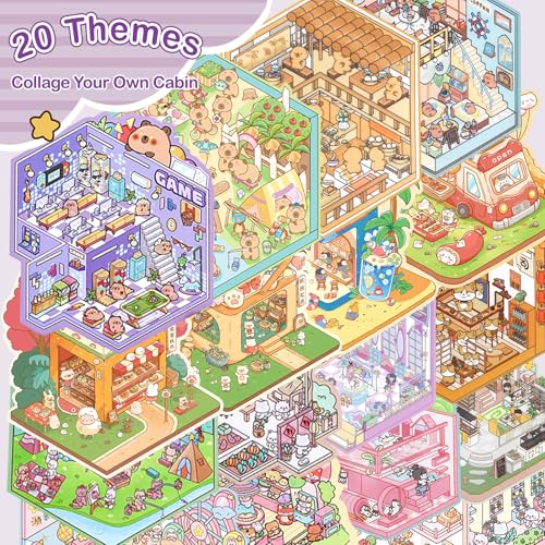 20 Sets 3D Sticker Scene Book for Adults,DIY Create Your Own Mini House | Stickers Cute Kawaii Miniature Scenes for Stress Relief Therapy Pass The Time, Fun Party Favors Gifts for Birthday Holiday - size: 20 Sets Purple