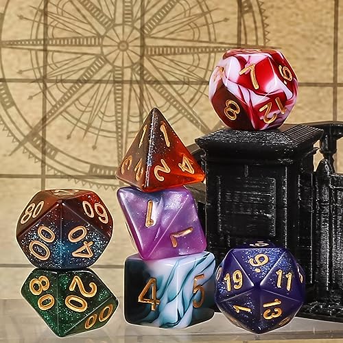 CiaraQ Polyhedral Dice Set - DND Role Playing Dice | Acrylic RPG Dice for Dungeons and Dragons MTG Table Games, Multi-Color, 42pcs - color: Red & White / Blue & White / Blue & Purple / Black & Green / Black & Purple