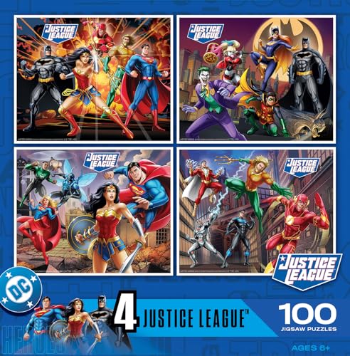 MasterPieces Puzzle Set - 4-Pack 100 Piece Jigsaw Puzzle for Kids - Justice League 4-Pack - 8"x10" - style: Justice League