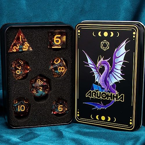 ARUOHHA Liquid Core DND Dice Set, 7pcs Resin Sharp Edged Dice RPG Red Blue Polyhedral D and D Dice with Gift Box, Role Playing Dice Set D20 D12 D10 D8 D6 D4 - color: Blue Red