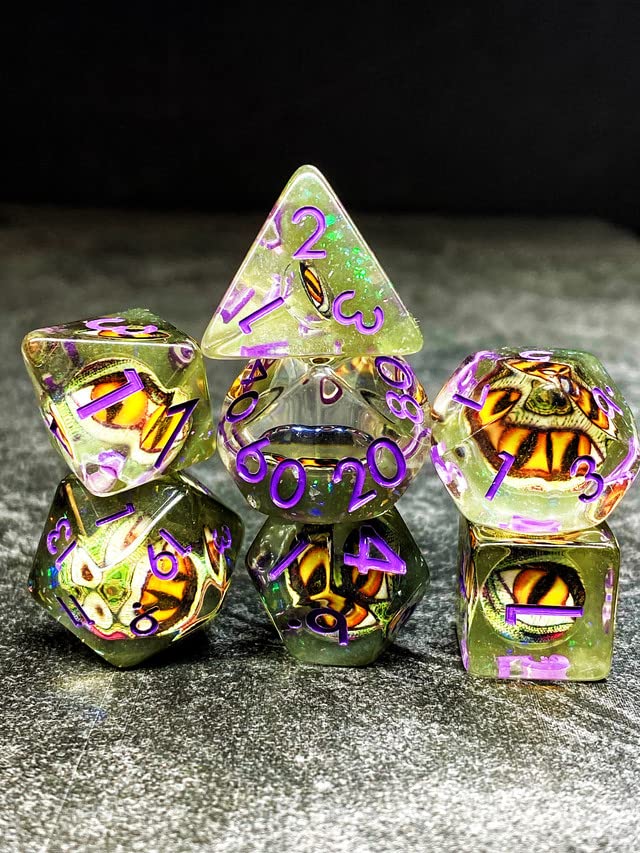 Sage's Portal Animal Familiars Resin DND Dice Set Polyhedral Dice Set for Dungeons and Dragons RPG Pathfinder Tabletop TTRPG (Bottled Yellow/Green Dragon Eyes) - color: Bottled Yellow/Green Dragon Eyes
