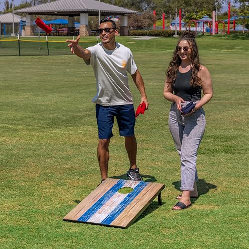 GoSports Portable Cornhole Sets, 8 Styles – Choose 4 x 2 ft or 3 x 2 ft - Boards Include 8 Bean Bags, Travel Case, and Game Rules - style: 3 x 2 ft Barnwood