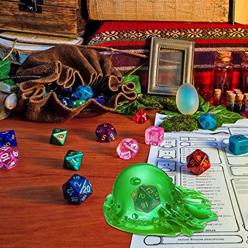 Deekin Translucent Cube Dice Storage with 7 Polyhedral Dice Set, Resin Cube Holder for TTRPG Tabletop Role Playing Game Fantasy Tabletop Gaming(Green) - color: Green
