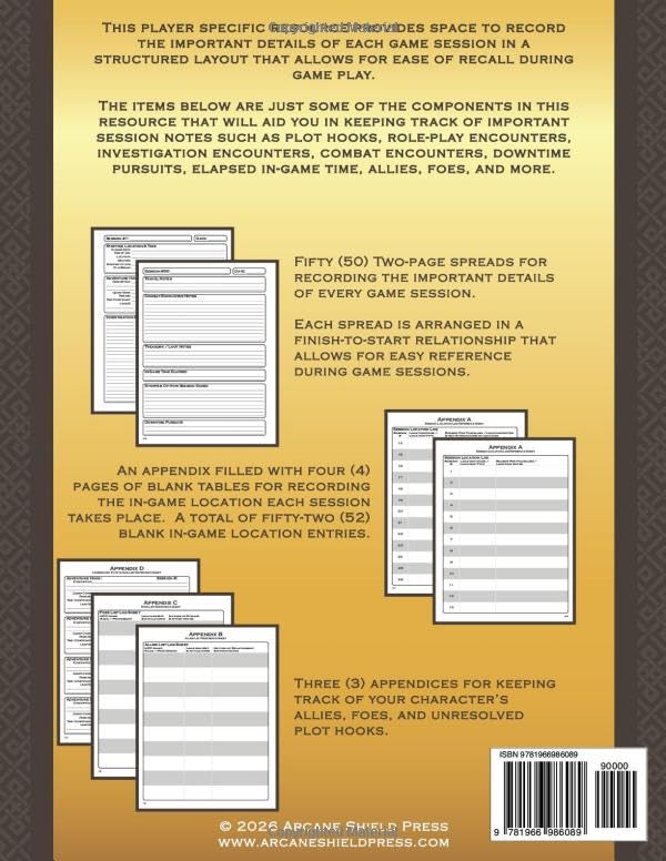 The TTRPG Player's Campaign Journal: A Fantasy RPG Logbook for Recording Session Details, Character Notes, Quests, NPCs, and Adventure Summaries