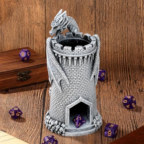 Dragon Dice Tower, Resin DND Rolling Tower, Fantasy RPG Board Game Dice Throne, Tabletop Dice Game Accessories, DND Fans Gifts, Dragon Gifts for Him Men, Set with Box (Dice Not Included)
