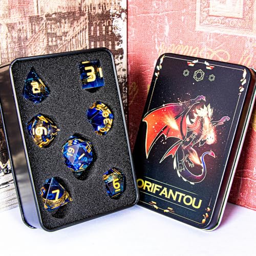 Magic Golden Ring DND Dice Set Sharp Edge Red Resin Dice with Box, for use with RPG D&D Tabletop Games Lord D and D Polyhedral Dice Set - color: Ring - Blue-1